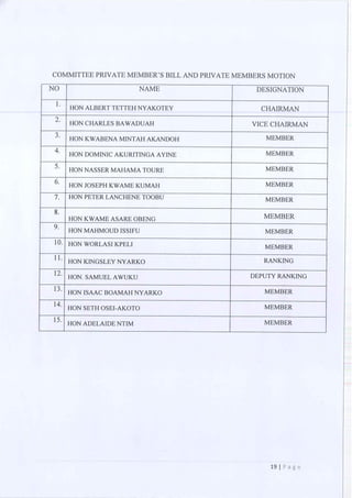 All of the Ninth Parliament Committees in Ghana