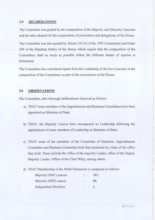 All of the Ninth Parliament Committees in Ghana