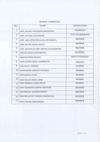 All of the Ninth Parliament Committees in Ghana