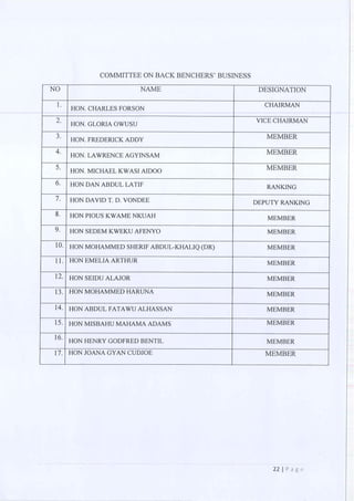 All of the Ninth Parliament Committees in Ghana