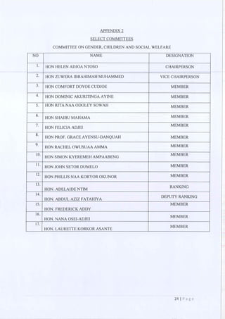 All of the Ninth Parliament Committees in Ghana