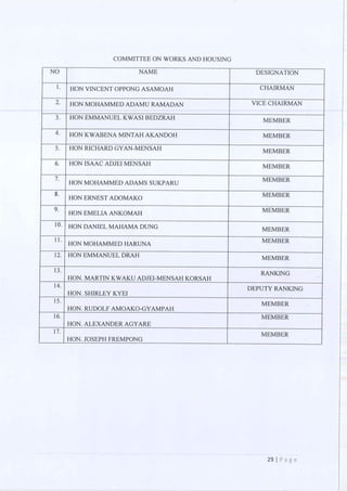 All of the Ninth Parliament Committees in Ghana
