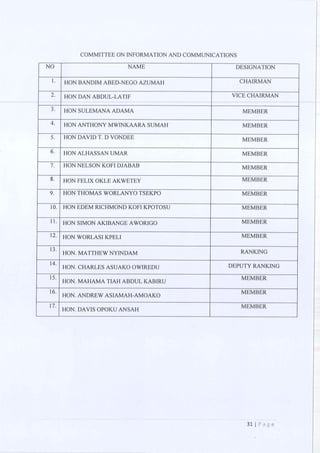 All of the Ninth Parliament Committees in Ghana