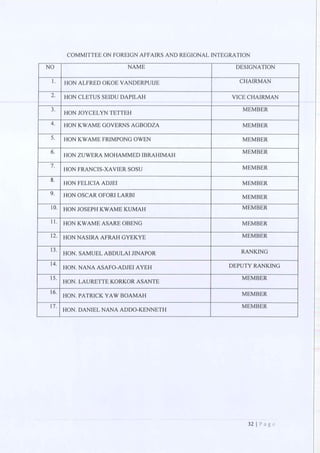 All of the Ninth Parliament Committees in Ghana