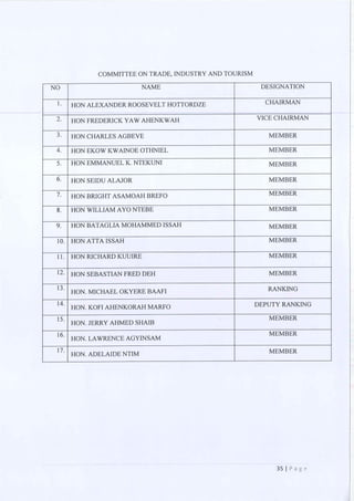All of the Ninth Parliament Committees in Ghana