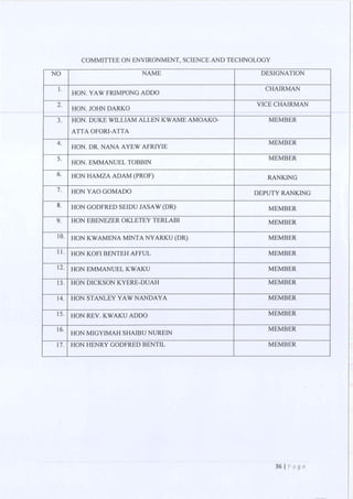 All of the Ninth Parliament Committees in Ghana