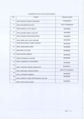 All of the Ninth Parliament Committees in Ghana