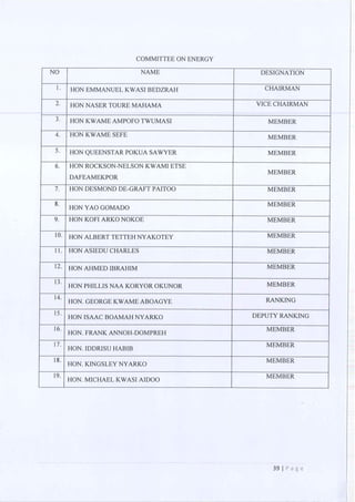 All of the Ninth Parliament Committees in Ghana
