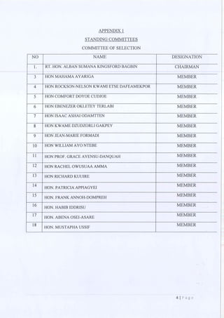 All of the Ninth Parliament Committees in Ghana