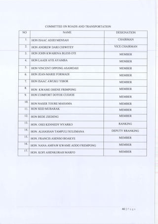 All of the Ninth Parliament Committees in Ghana