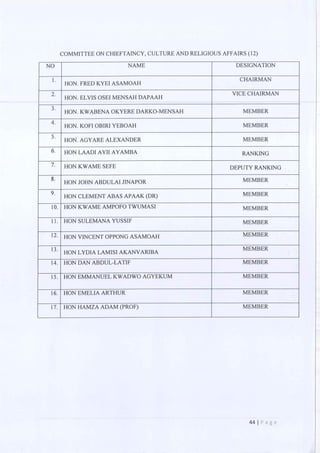 All of the Ninth Parliament Committees in Ghana