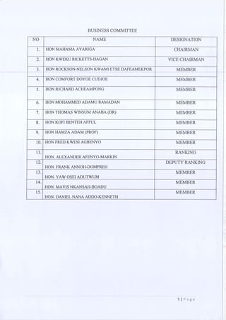 All of the Ninth Parliament Committees in Ghana