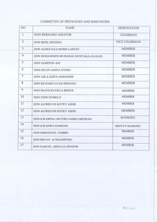 All of the Ninth Parliament Committees in Ghana