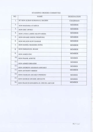 All of the Ninth Parliament Committees in Ghana
