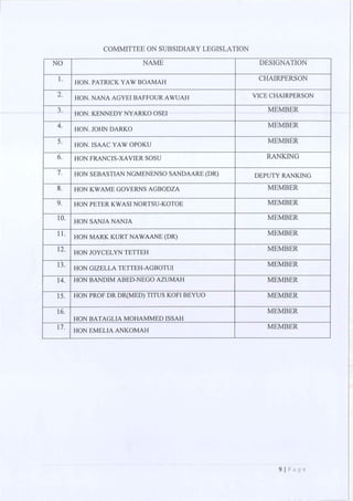 All of the Ninth Parliament Committees in Ghana