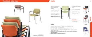 38
Soft touch polyurethane
arms for comfort and
durability
Available as a stool with
either 27” or 30” seat
height
Available with or without
casters or with sled base
Shown: 1210-GT-A18B-BF-UP
Available with or without
arms
300 lb weight capacity
Integrated wall saver
frame prevents rear legs
and back from making
contact with walls
•	Available in fully upholstered or 11 plastic colors for seat and back
•	Available with either gray or black arms
•	All models offer 300 lb weight rating
•	Model 1250 (Bariatric) has a 600 lb weight rating and 30” wide seat
•	All models stack ten high with optional rolling dolly for easy storage (four high
without optional cart)
•	Standard non-marring floor glides protect floor surfaces (optional self-leveling
glides are available)
•	Lifetime warranty on structural components
a.
b.
c.
1215 guest
1210 stool
1210 Tablet Arm
The ultimate utility chair.
a. 1210-GT-A00-BF-UP
b. 1250-GT-BF-UP c. 1210-GT-A18G-SF-UP
Features
shuttle
shuttle
Quick Ship
Express fabrics ship as fast as
5 business days.
 