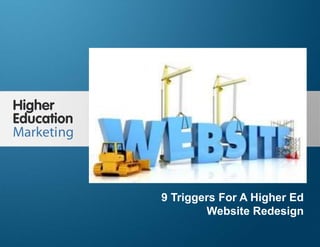 9 Triggers For A Higher Ed Website
Redesign
Slide 1
9 Triggers For A Higher Ed
Website Redesign
 