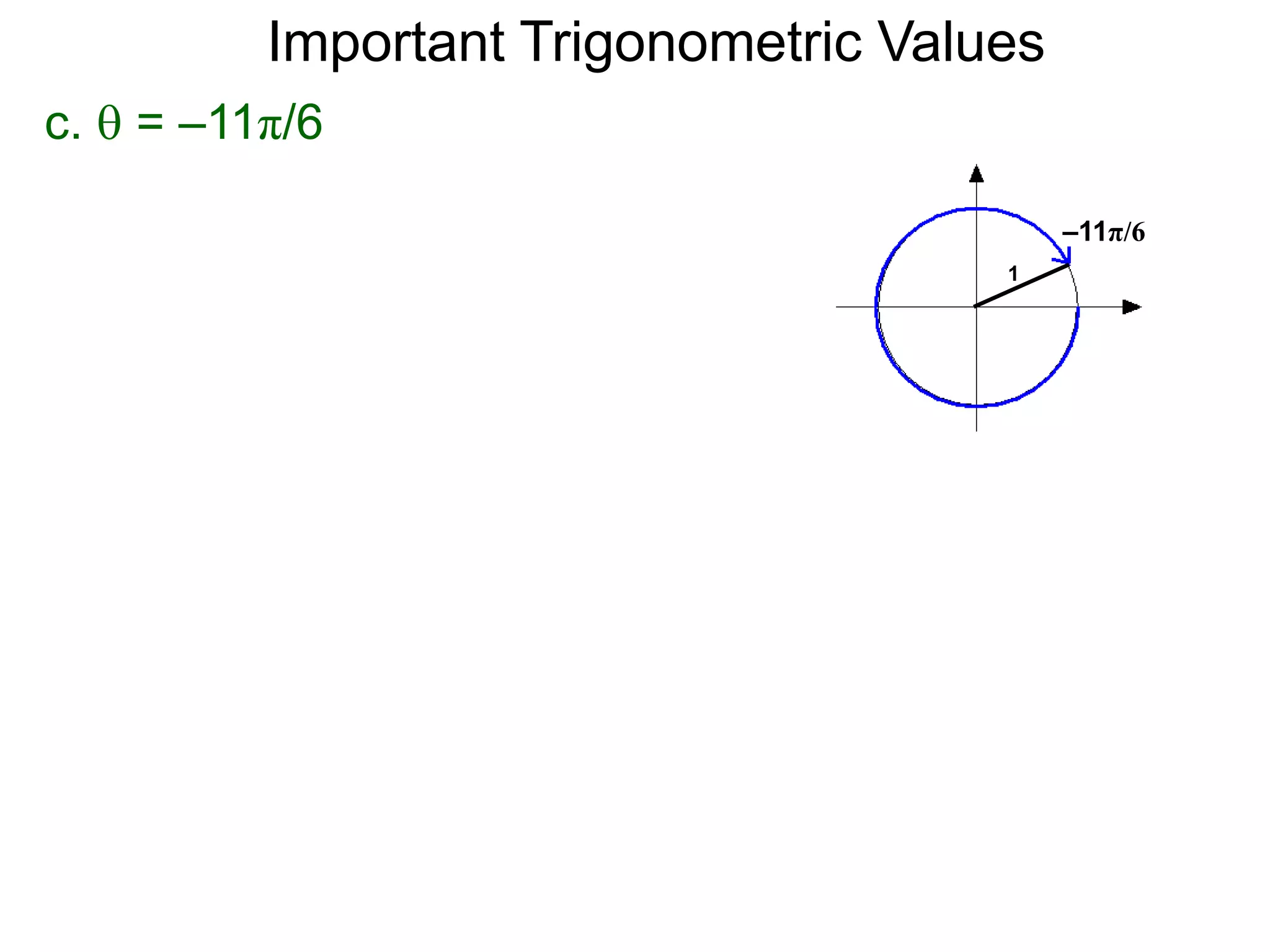 c.  = –11π/6
–11π/6
1
Important Trigonometric Values
 