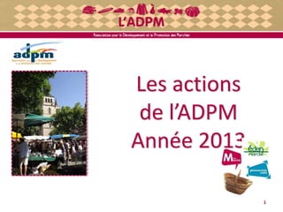 Les actions
de l’ADPM
Année 2013
1
 