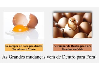 Se romper de Fora pra dentro
Termina em Morte
Se romper de Dentro pra Fora
Termina em Vida
As Grandes mudanças vem de Dentro para Fora!
 