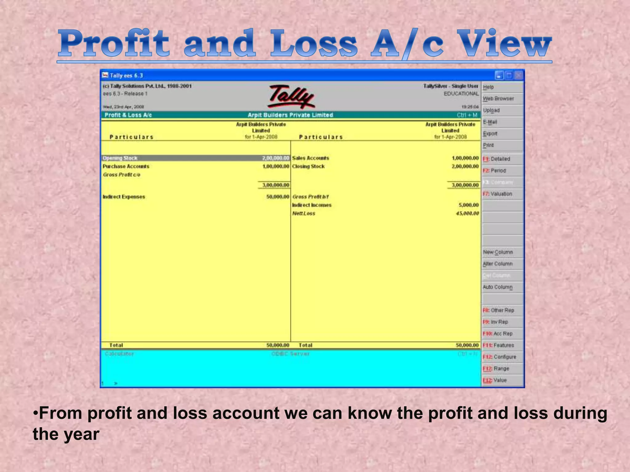 •From profit and loss account we can know the profit and loss during
the year
 