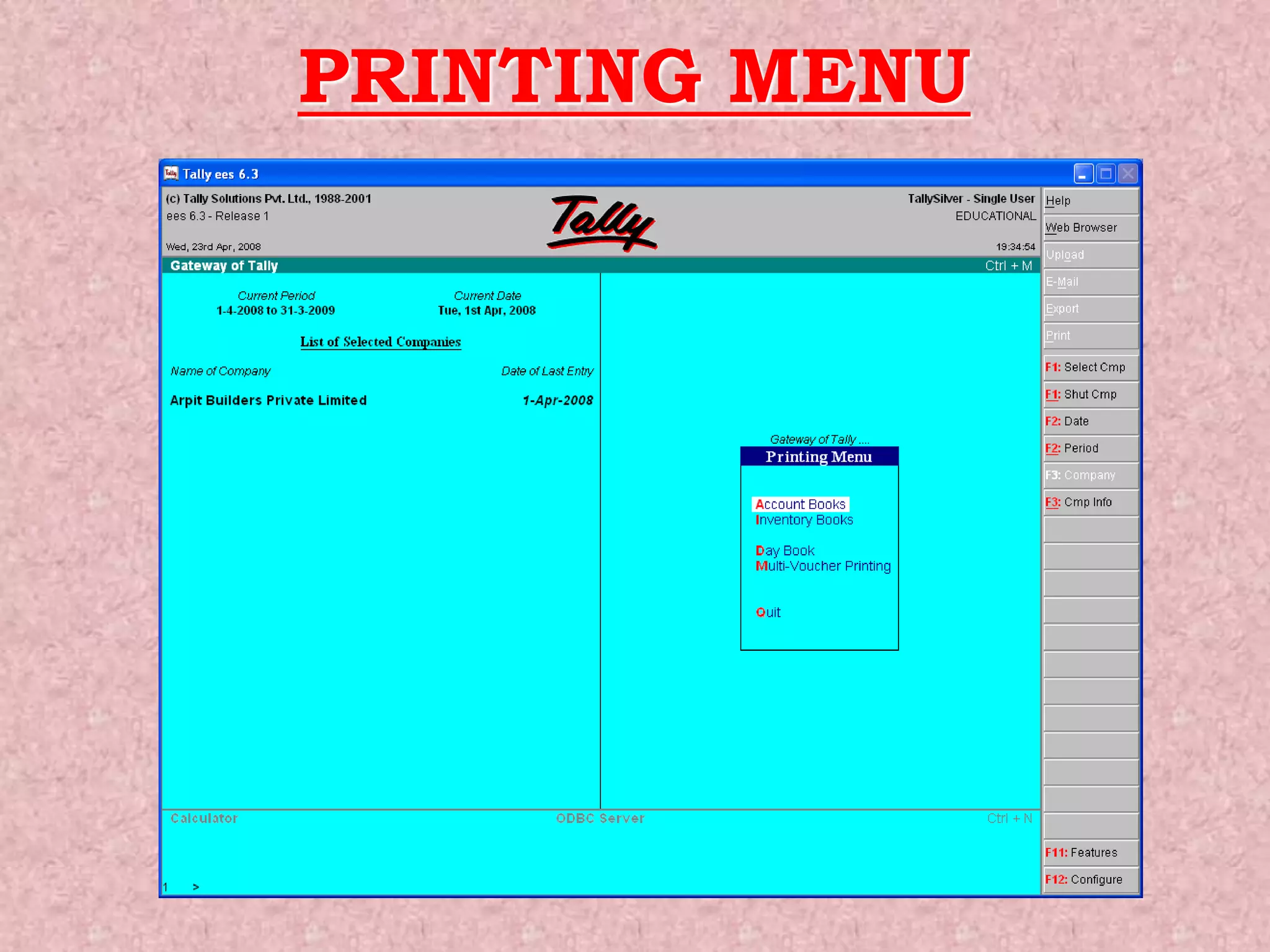 PRINTING MENU
 