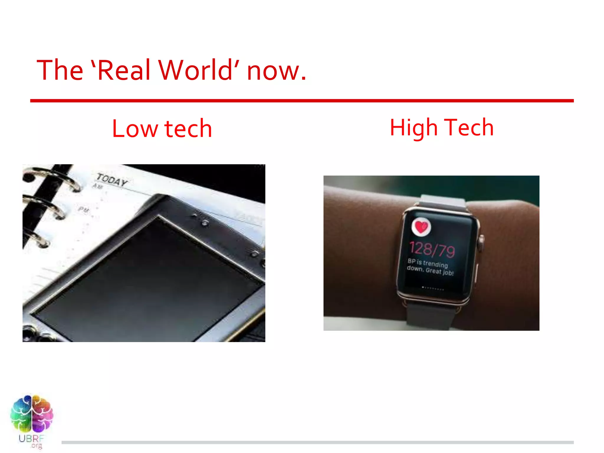 The ‘Real World’ now.
Low tech High Tech
 