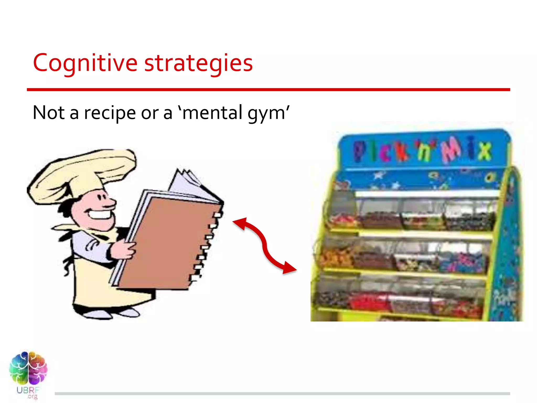 Cognitive strategies
Not a recipe or a ‘mental gym’
 