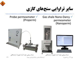 ‫ﺳﻨﺞ‬ ‫ﺗﺮاواﻳﻲ‬ ‫ﺳﺎﻳﺮ‬‫ﮔﺎزي‬ ‫ﻫﺎي‬
Gas shale Nano‐Darcy 
permeameter 
(Nanoperm)
Probe permeameter 
(Properm)
‫آزﻣﺎﻳﺸﮕﺎﻫﻲ‬ ‫ﺗﺠﻬﻴﺰات‬ ‫ﻛﻨﻨﺪه‬ ‫ﺗﻮﻟﻴﺪ‬ ،‫وﻳﻨﭽﻲ‬ ‫ﺷﺮﻛﺖ‬ ‫آزﻣﺎﻳﺸﮕﺎﻫﻲ‬ ‫ﺗﺠﻬﻴﺰات‬ ‫ﻛﻨﻨﺪه‬ ‫ﺗﻮﻟﻴﺪ‬ ،‫وﻳﻨﭽﻲ‬ ‫ﺷﺮﻛﺖ‬
‫ﺑﻬﺎر‬94-‫ح‬.‫اﻋﻠﻤﻲ‬‫ﻧﻴﺎ‬‫ﺳﻨﮓ‬ ‫ﺧﻮاص‬ ‫آزﻣﺎﻳﺸﮕﺎه‬)‫ﺳﻮم‬ ‫وﻳﺮاﻳﺶ‬(169
 