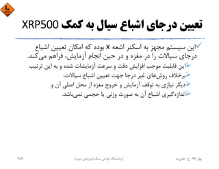 ‫ﻛﻤﻚ‬ ‫ﺑﻪ‬ ‫ﺳﻴﺎل‬ ‫اﺷﺒﺎع‬ ‫درﺟﺎي‬ ‫ﺗﻌﻴﻴﻦ‬XRP500
‫اﺷﻌﻪ‬ ‫اﺳﻜﻨﺮ‬ ‫ﺑﻪ‬ ‫ﻣﺠﻬﺰ‬ ‫ﺳﻴﺴﺘﻢ‬ ‫اﻳﻦ‬x‫اﺷﺒﺎع‬ ‫ﺗﻌﻴﻴﻦ‬ ‫اﻣﻜﺎن‬ ‫ﻛﻪ‬ ‫ﺑﻮده‬
‫ﻛﻨﺪ‬‫ﻣﻲ‬ ‫ﻓﺮاﻫﻢ‬ ،‫آزﻣﺎﻳﺶ‬ ‫اﻧﺠﺎم‬ ‫ﺣﻴﻦ‬ ‫در‬ ‫و‬ ‫ﻣﻐﺰه‬ ‫در‬ ‫را‬ ‫ﺳﻴﺎﻻت‬ ‫درﺟﺎي‬.
‫ﺗﺮﺗﻴ‬ ‫اﻳﻦ‬ ‫ﺑﻪ‬ ‫و‬ ‫ﺷﺪه‬ ‫آزﻣﺎﻳﺸﺎت‬ ‫ﺳﺮﻋﺖ‬ ‫و‬ ‫دﻗﺖ‬ ‫اﻓﺰاﻳﺶ‬ ‫ﻣﻮﺟﺐ‬ ‫ﻗﺎﺑﻠﻴﺖ‬ ‫اﻳﻦ‬‫ﺐ‬
،‫ﺳﻴﺎﻻت‬ ‫اﺷﺒﺎع‬ ‫ﺗﻌﻴﻴﻦ‬ ‫ﺟﻬﺖ‬ ‫درﺟﺎ‬ ‫ﻏﻴﺮ‬ ‫ﻫﺎي‬‫روش‬ ‫ﺑﺮﺧﻼف‬
‫و‬ ‫آن‬ ‫اﺻﻠﻲ‬ ‫ﻣﺤﻞ‬ ‫از‬ ‫ﻣﻐﺰه‬ ‫ﺧﺮوج‬ ‫و‬ ‫آزﻣﺎﻳﺶ‬ ‫ﺗﻮﻗﻒ‬ ‫ﺑﻪ‬ ‫ﻧﻴﺎزي‬ ‫دﻳﮕﺮ‬
‫ﺑﺎﺷﺪ‬‫ﻧﻤﻲ‬ ‫ﺣﺠﻤﻲ‬ ‫ﻳﺎ‬ ‫وزﻧﻲ‬ ‫ﺻﻮرت‬ ‫ﺑﻪ‬ ‫آن‬ ‫اﺷﺒﺎع‬ ‫ﮔﻴﺮي‬‫اﻧﺪازه‬.
‫ﺑﻬﺎر‬94-‫ح‬.‫اﻋﻠﻤﻲ‬‫ﻧﻴﺎ‬‫ﺳﻨﮓ‬ ‫ﺧﻮاص‬ ‫آزﻣﺎﻳﺸﮕﺎه‬)‫ﺳﻮم‬ ‫وﻳﺮاﻳﺶ‬(259
 