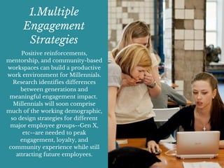 1.Multiple
Engagement
Strategies
Positive reinforcements,
mentorship, and community-based
workspaces can build a productiv...
