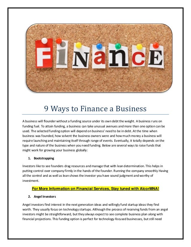 9 Ways To Finance A Business