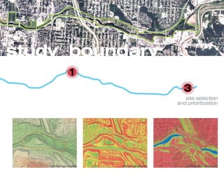 study boundary
               1
                                           3
                                           site selection
                                        and prioritization




    terrain analysis   slope analysis       viewshed analysis
 