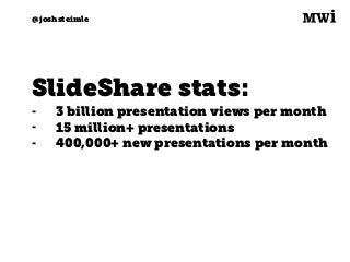 Digital marketing for
tech companies.
@joshsteimle
@joshsteimle
SlideShare stats:
- 3 billion presentation views per month...