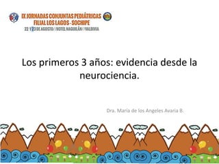 Los primeros 3 años: evidencia desde la 
neurociencia. 
Dra. María de los Angeles Avaria B. 
Universidad de Mª Angeles Avaria 2014 Chile Facultad de Medicina 
M. Ángeles Avaria 2008 
 