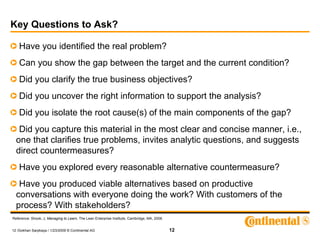 Key Questions to Ask?

    Have you identified the real problem?
    Can you show the gap between the target and the curre...