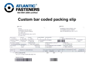 Custom bar coded packing slip 
