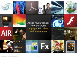 2008 Adobe Systems Incorporated. All Rights Reserved.
Adobe revolutionizes
how the world
engages with ideas
and information
1
 