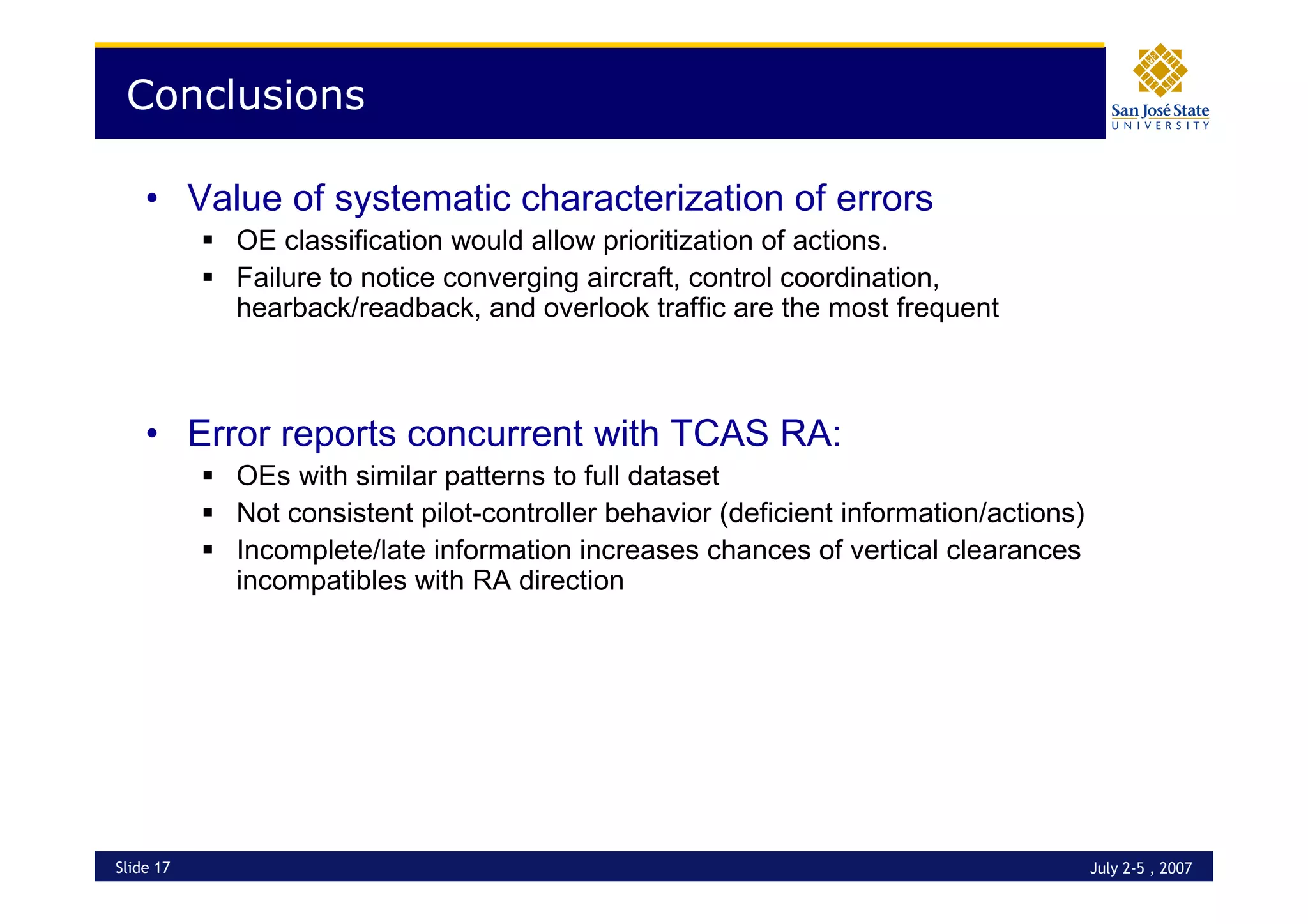 Operational Errors - Interaction with TCAS RAs