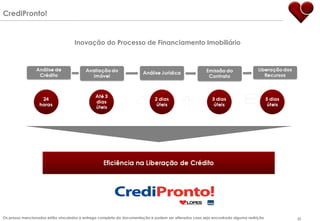 Inovação do Processo de Financiamento Imobiliário Os prazos mencionados estão vinculados a entrega completa da documentação e podem ser alterados caso seja encontrada alguma restrição CrediPronto! 