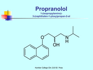 Propranolol 1-(isopropylamino)- 3-(naphthalen-1-yloxy)propan-2-ol 