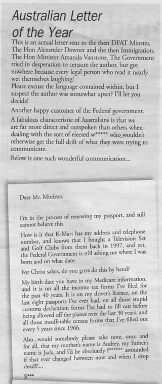 Australian Letter Of The Year