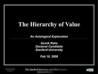 The Hierarchy of Value An Axiological Exploration Somik Raha Doctoral Candidate Stanford University Feb 19, 2008 