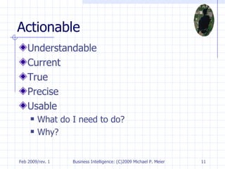 Actionable Understandable Current True Precise Usable What do I need to do? Why? 