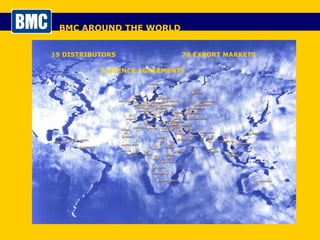 BMC AROUND THE WORLD 19 DISTRIBUTORS 70 EXPORT MARKETS 3 LICENCE AGREEMENTS 