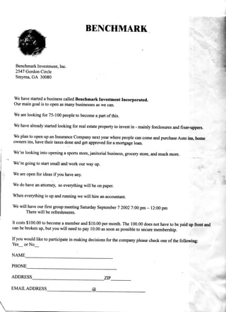 Benchmark Business Letter (Original Copy)