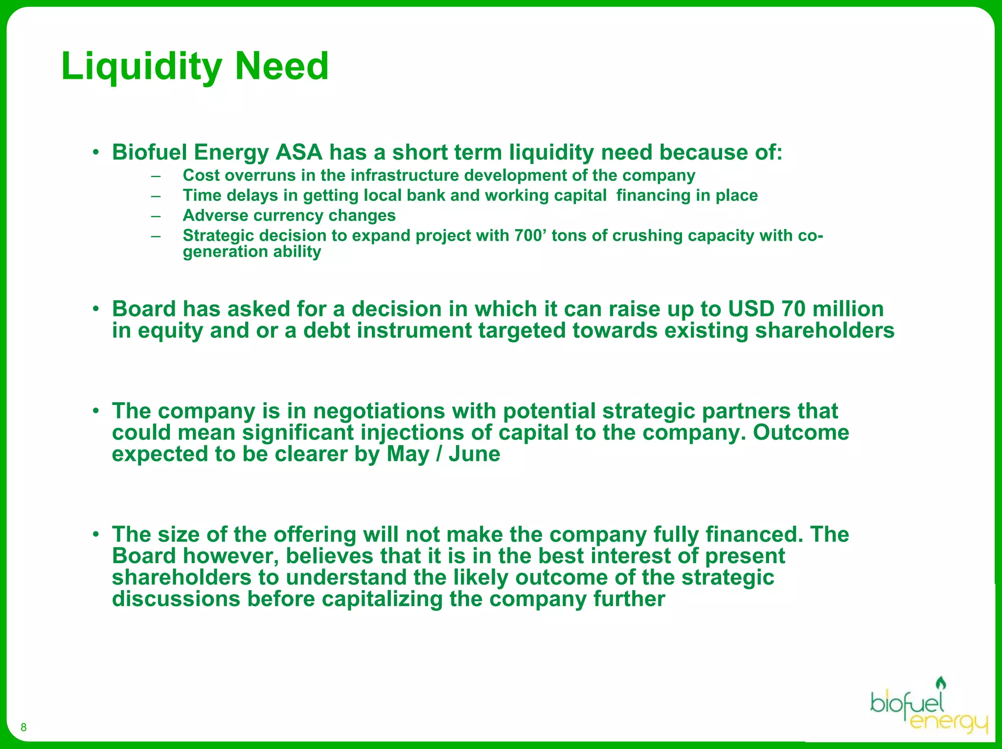 Biofuel Energy Asa Presentation Egm April 2008
