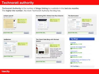 Technorati authority Technorati Authority  is the number of  blogs linking  to a website in the  last six months . The  higher the number , the more Technorati Authority the blog has. 