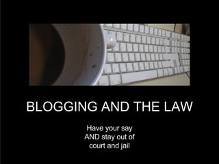 BLOGGING AND THE LAW BLOGGING AND THE LAW Have your say AND stay out of court and jail 