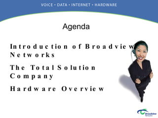 Agenda Introduction of Broadview Networks The Total Solution Company Hardware Overview 